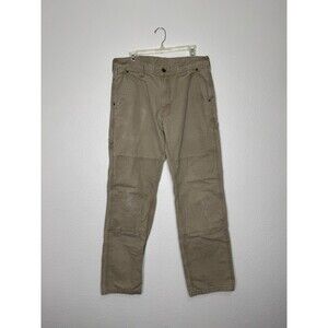 Vintage KEY Work Pants 34x34 Tan Double Knee Utility Carpenter Canvas Ripstop